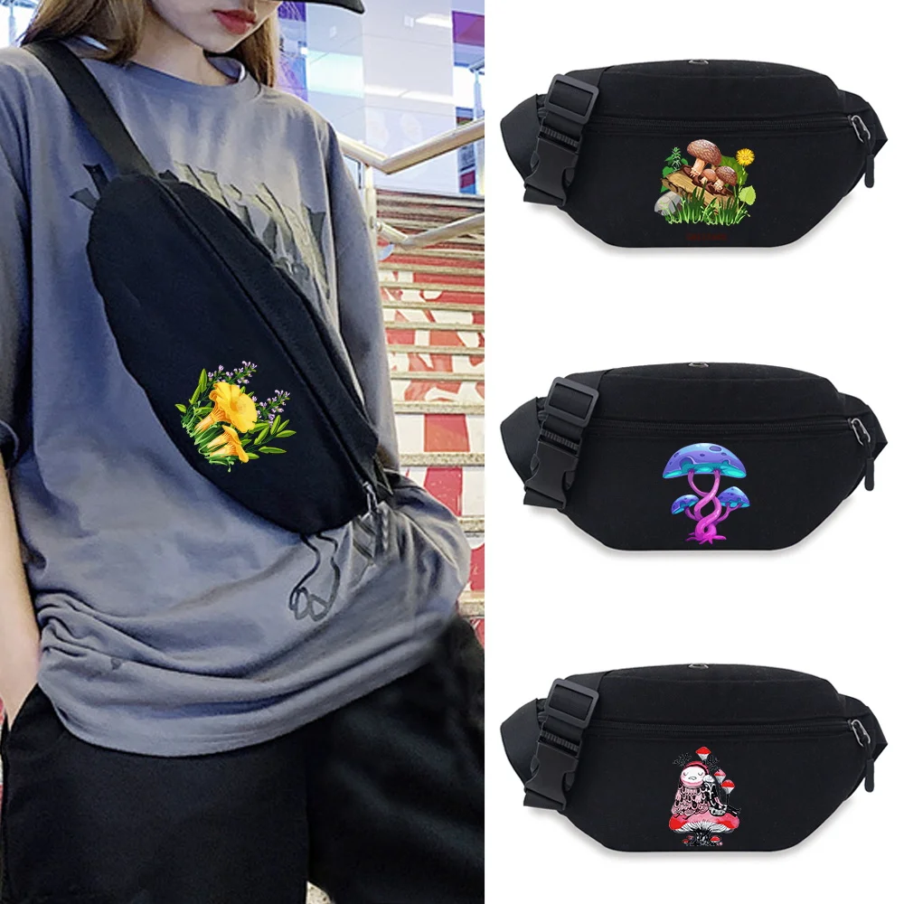 Men's Waist Packs Wallet Pouch Casual Phone Belt Pack Women's Canvas Fanny Bag Hip Mobile Phone Bag Mushroom Pattern Chest Bags