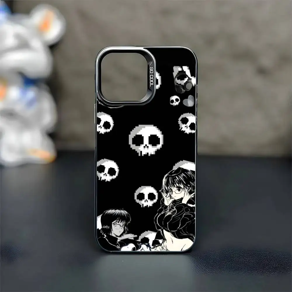 Shizuku hxh مثير اليابان أنيمي فتاة جراب هاتف آيفون 17,16,15,14,13,12,11 برو ماكس Blcak الملونة الفضة مطلي غطاء داخلي