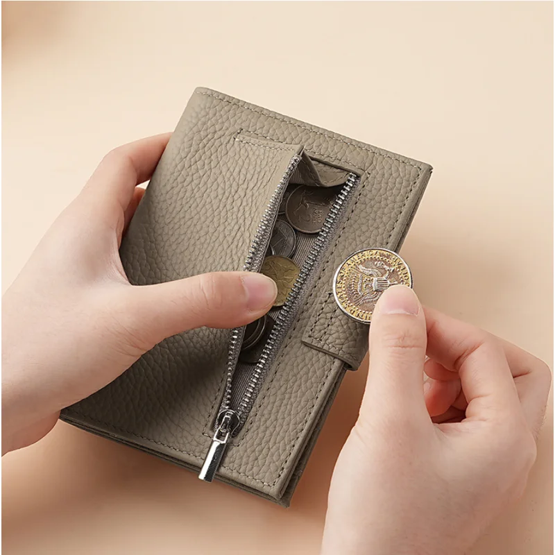 Genuine Leather Wallet Multi-Cards Holder Coin Wallets Men Women Fashion Folding Large-capacity Purse