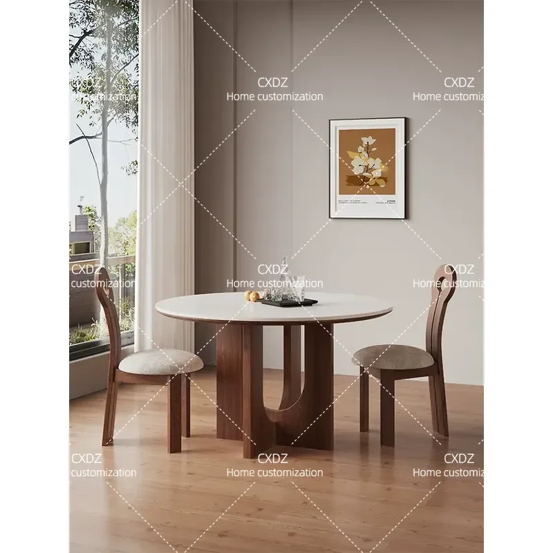 Round Marble Slate Dining Table Simple Ancient Style Travertine Small Apartment Medium Size Modern Home Furniture