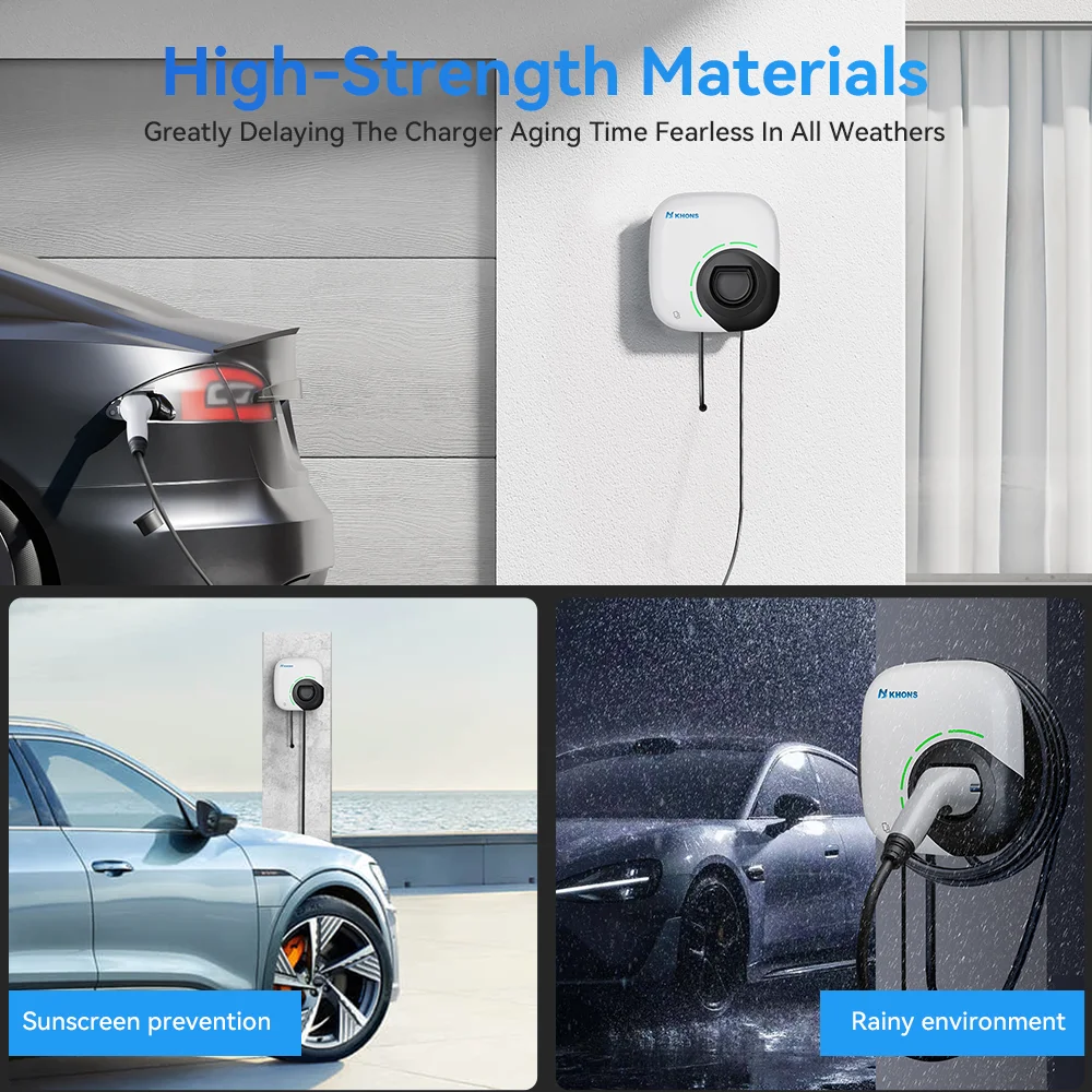 Khons 7KW شاحن السيارة الكهربائية Type2 كابل 32A 1 المرحلة Wallbox APP وظيفة محطة شحن للمركبات الكهربائية IP65