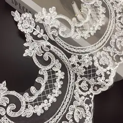 Delicate 1Yard Ivory Sequin Cording Fabric Flower Venise Venice Mesh Lace Trim Applique Sewing Craft for Wedding Dec. 23cm