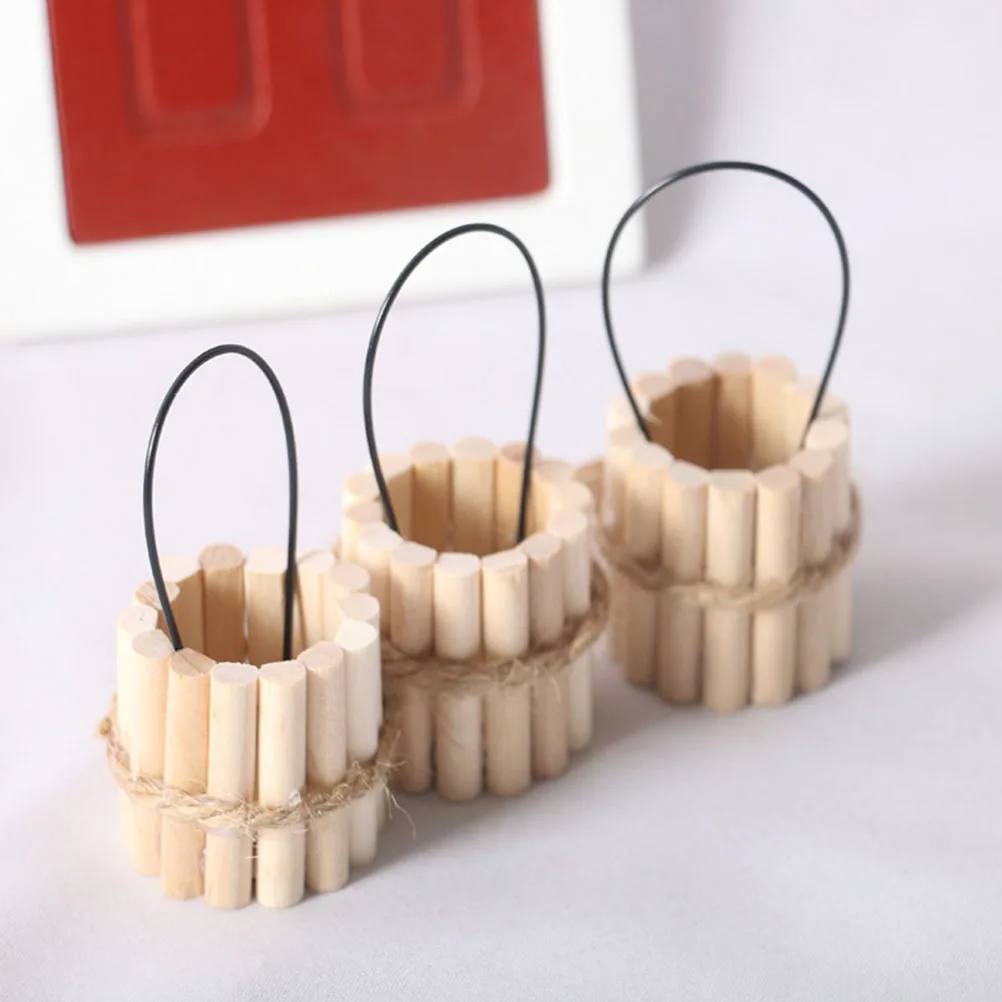

Mini Wooden Bucket Dollhouse Accessories Christmas Decoration Small Pail Model House Lightweight Realistic Design Unique