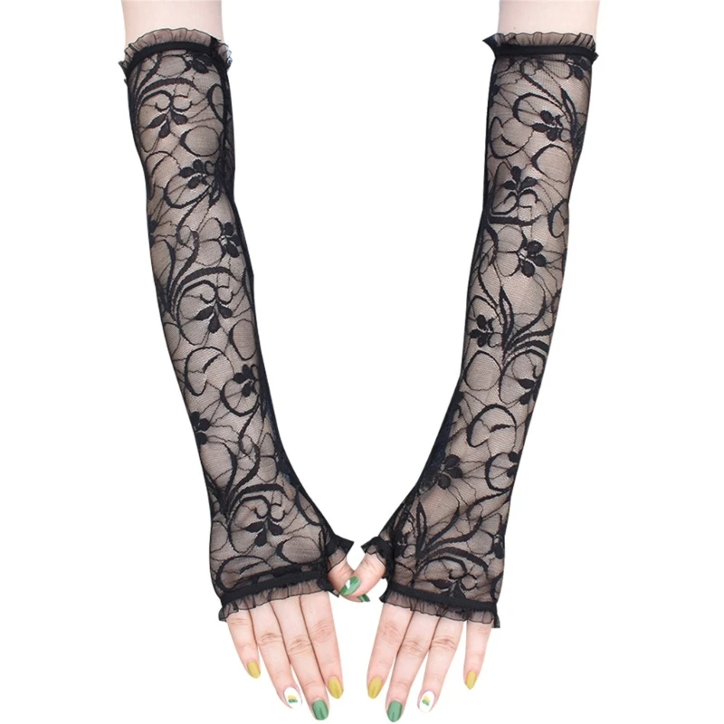 

Long Lace Gloves Black Wedding Gloves Fingerless Long Gloves Elbow Floral Gloves For Women Prom Gloves Bridal Gloves 28TF