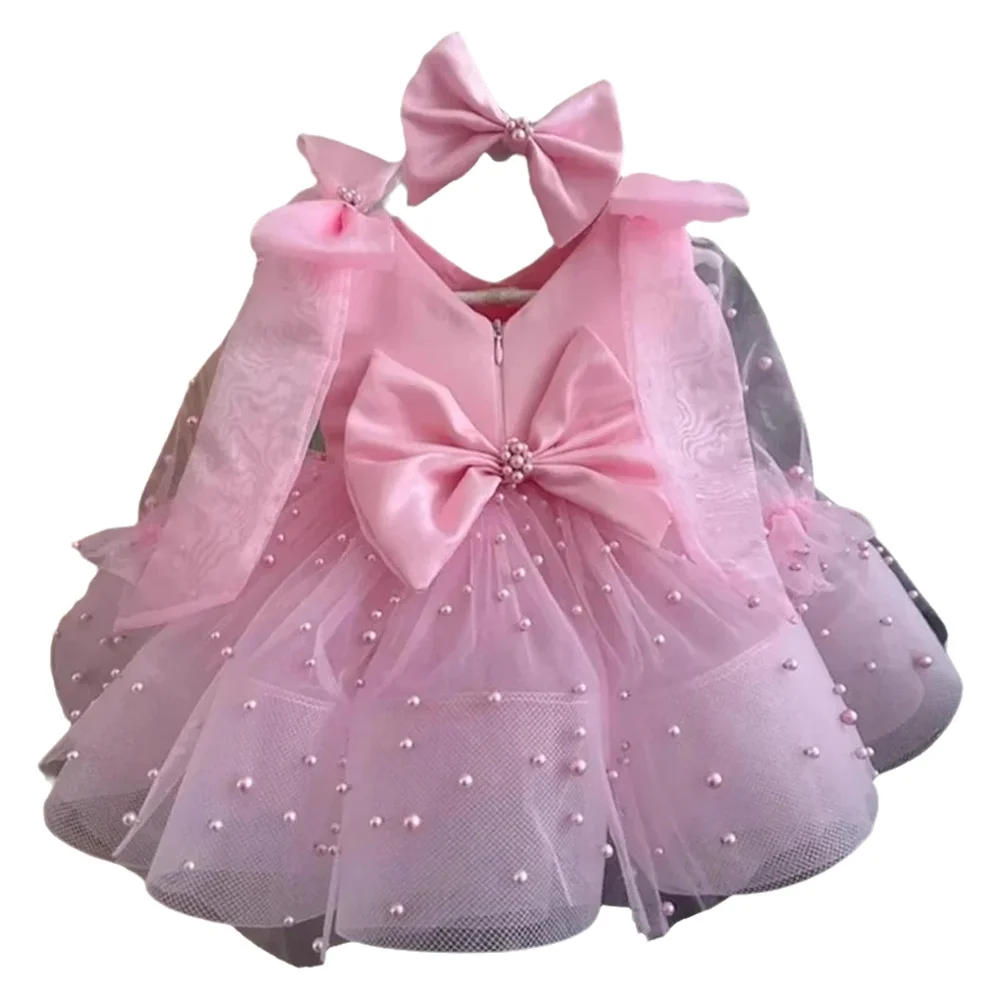 Robes de demoiselle d'honneur en satin et tulle avec perles et nœuds, robes de première communion, cadeau d'anniversaire, Noël, mariage, fête, spectacle d'anniversaire