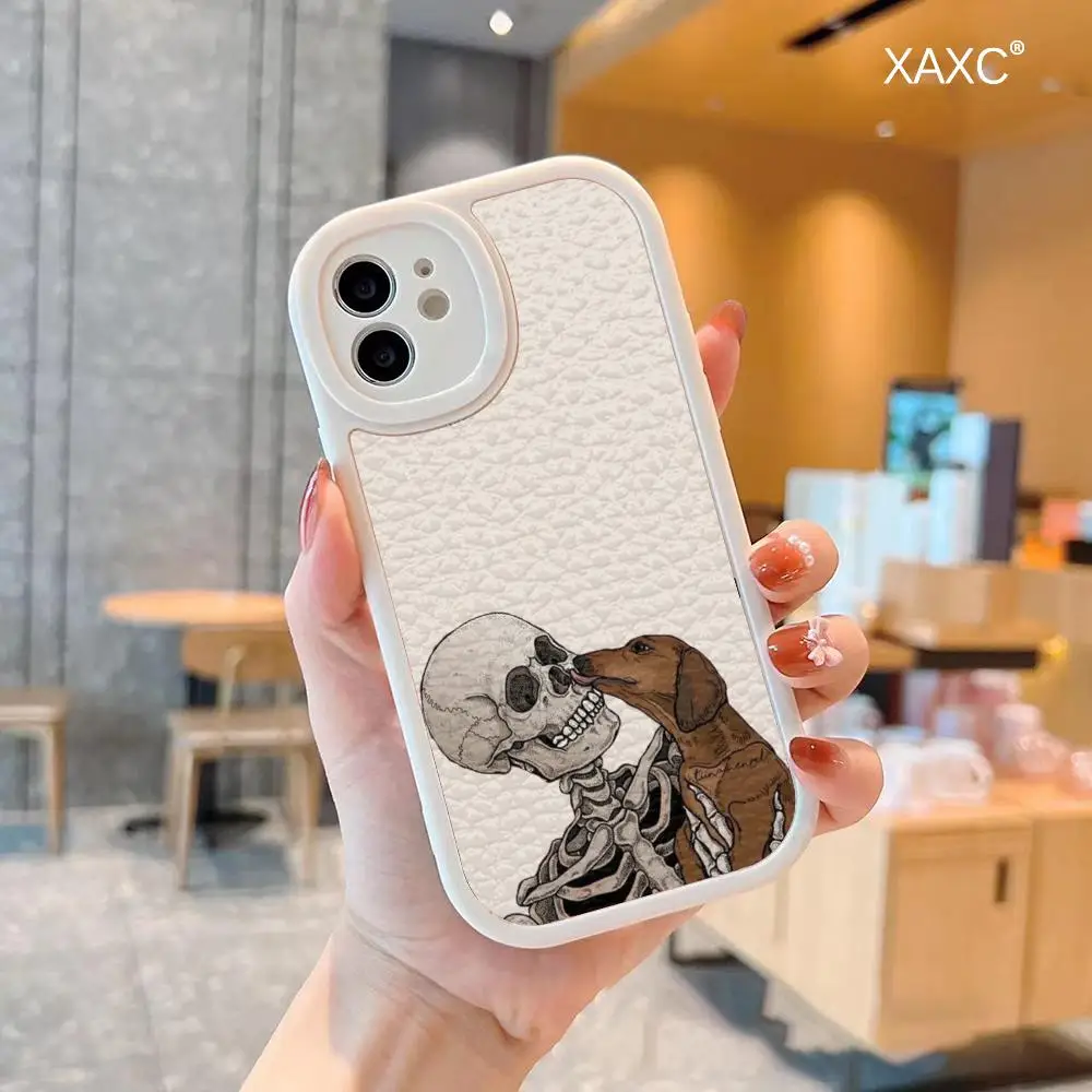 Design stylish skull and cat dog Phone Case For Iphone15 Pro Max 14 Plus 11 13 12 X Xr Xs 7 8 Puls Woman Lambskin Silicone Cover