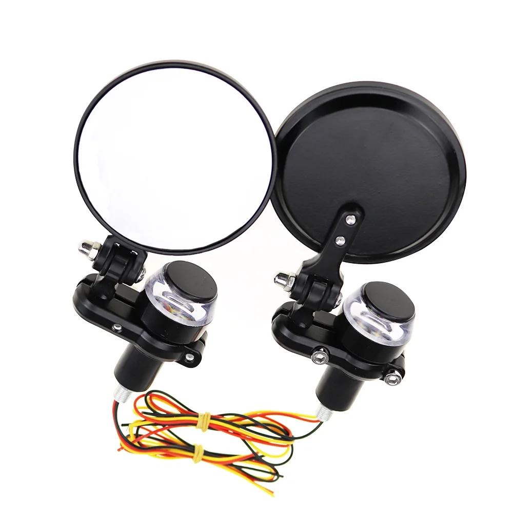 22mm Aluminum Motorcycle Rearview Mirrors with LED Turn Signals Clear Glass Bar End Handlebar Mirror for Honda Suzuki
