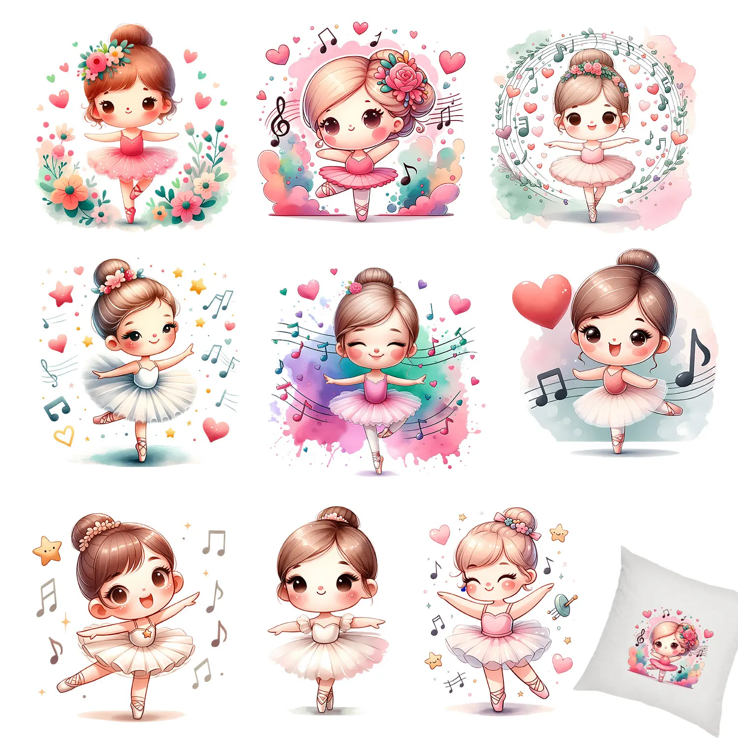 Ballet Cute Girl Funny Playful Stickers Iron on Decals Patches for Clothes Easy-to-Apply Transfer Designs DIY Decoration