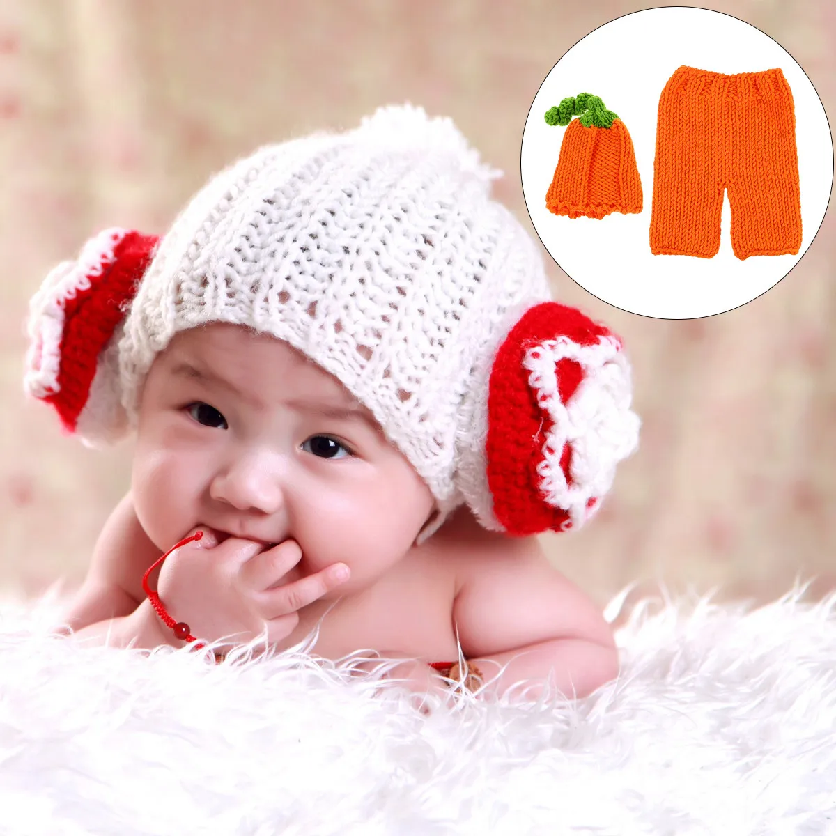 1 juego de disfraz de calabaza tejida para bebé, ropa de algodón para recién nacidos de 0 a 1 mes, accesorios para fotos de bebé, suéter de Halloween, disfraz de Halloween naranja.