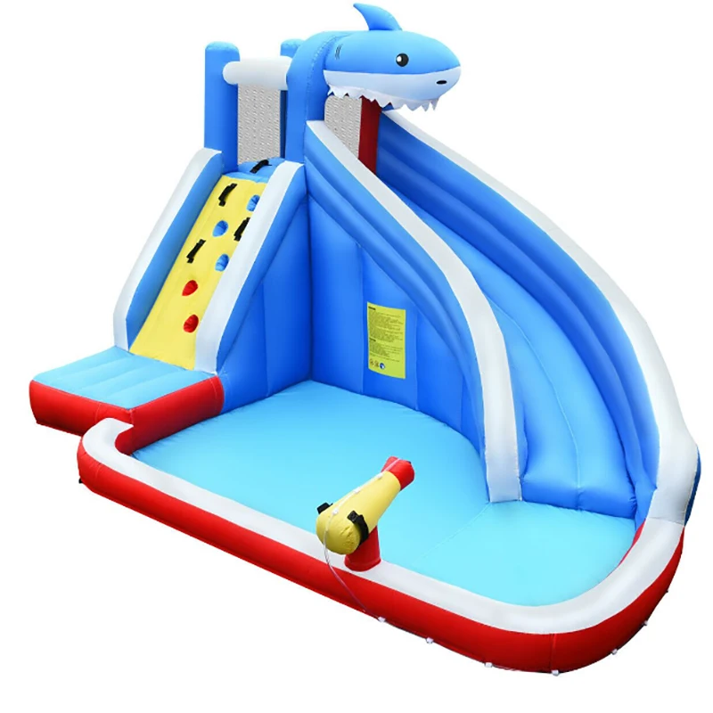 Inflatable shark slide with pool, slide pool combination