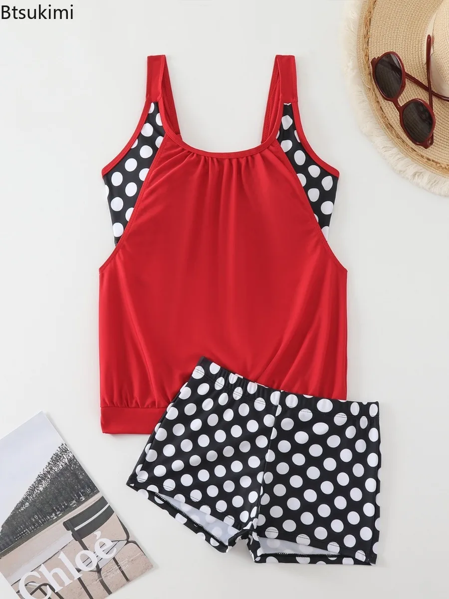 Women's Sexy Two-piece Beachwear Comfortable Swimsuit Bikini Set Colorblock Polka Dot Print Loose Swimwear Halter Bathing Suit
