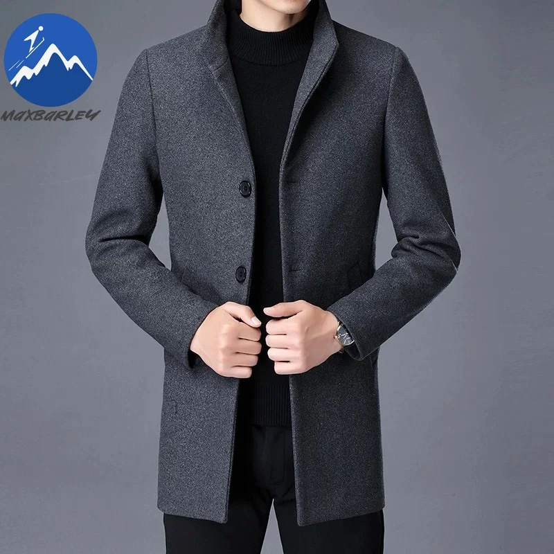 

Maxbarley Men Woolen Coat Winter Luxury Designer Detachable Lined Wool Collar Jacket Korean Mid-long Warm Wool Blended Overcoat
