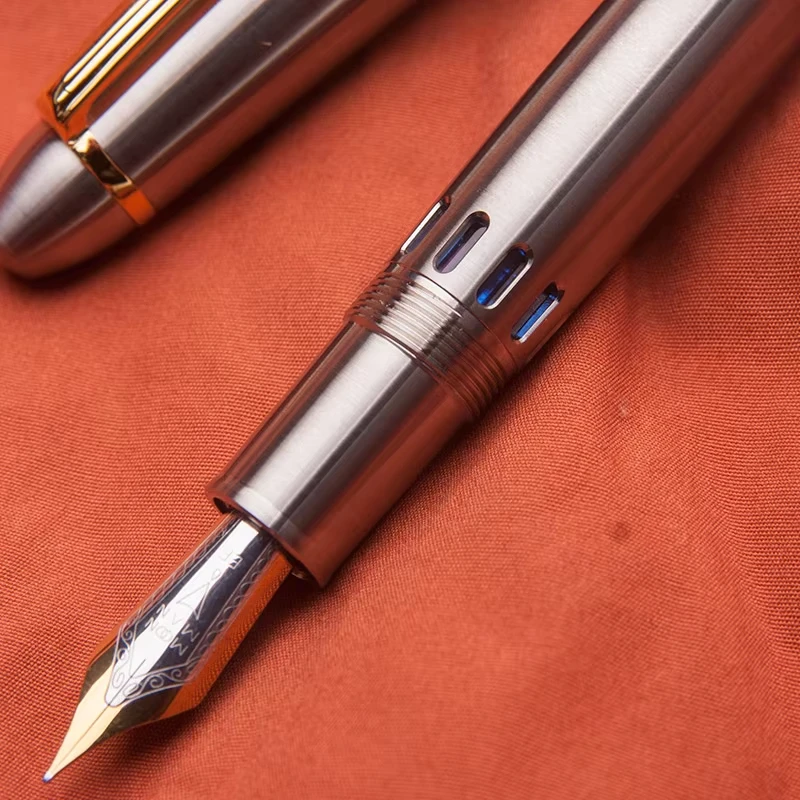 MAJOHN Ti-136 Metal Piston Fountain Pen Titanium Alloy EF/F/M 0.38/0.5/0.7mm Nib Ink Pen Luxuris Writers Office Business Gift
