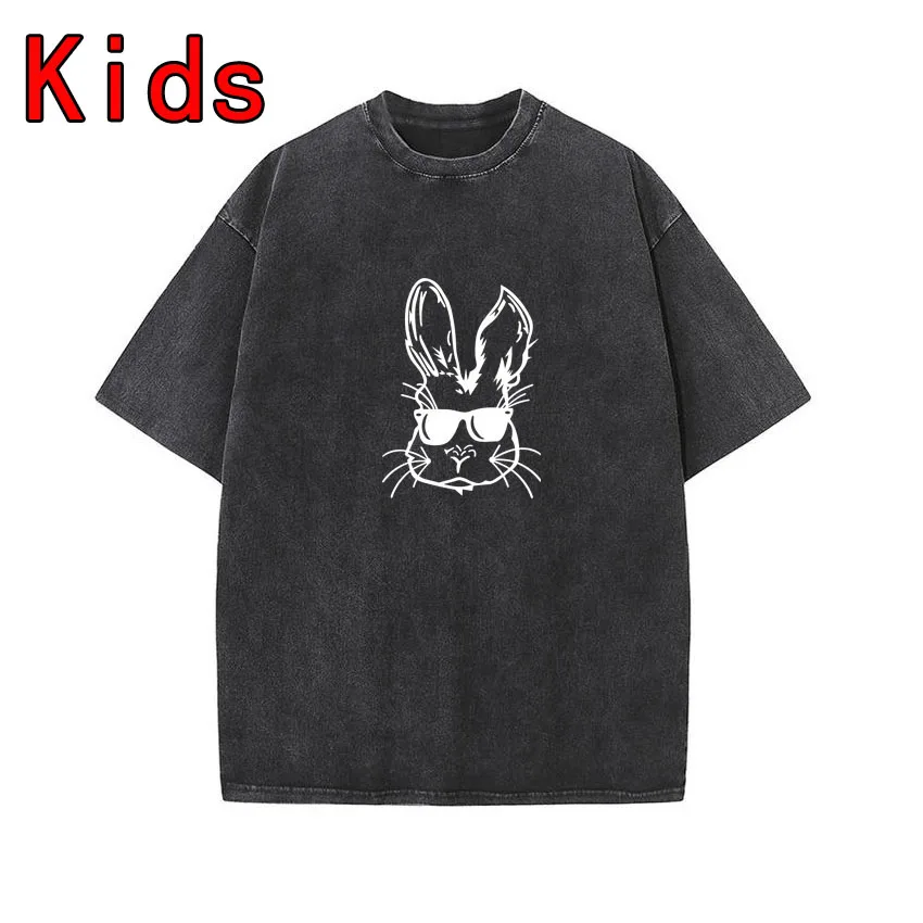 Designer Cartoon Clothing Tracksuit Boy Girls Kids Summer Clothes Rabbit Wearing Sunglasses Printed Top Retro Children's T-Shirt