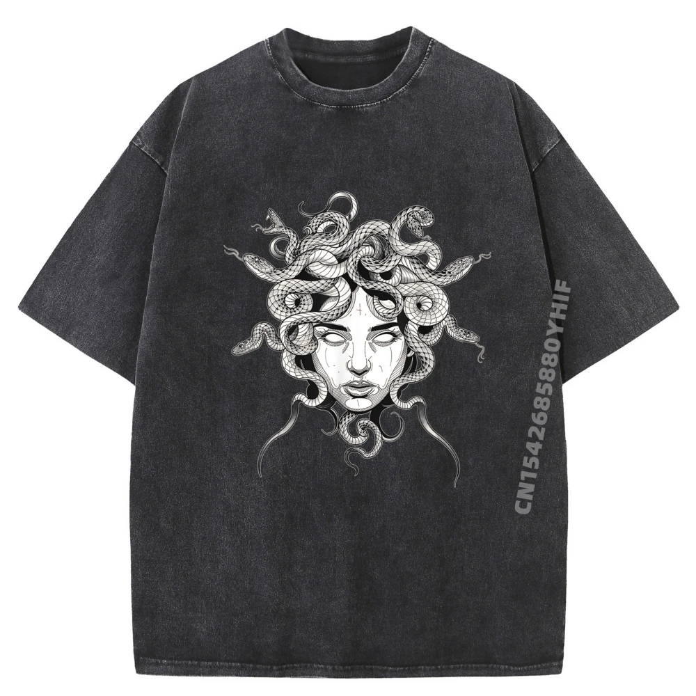 

Medusa Blackwork, греческая мифология, мужские футболки с рисунком, мужская одежда, потертые топы в стиле ретро, футболки, мужская дизайнерская одежда