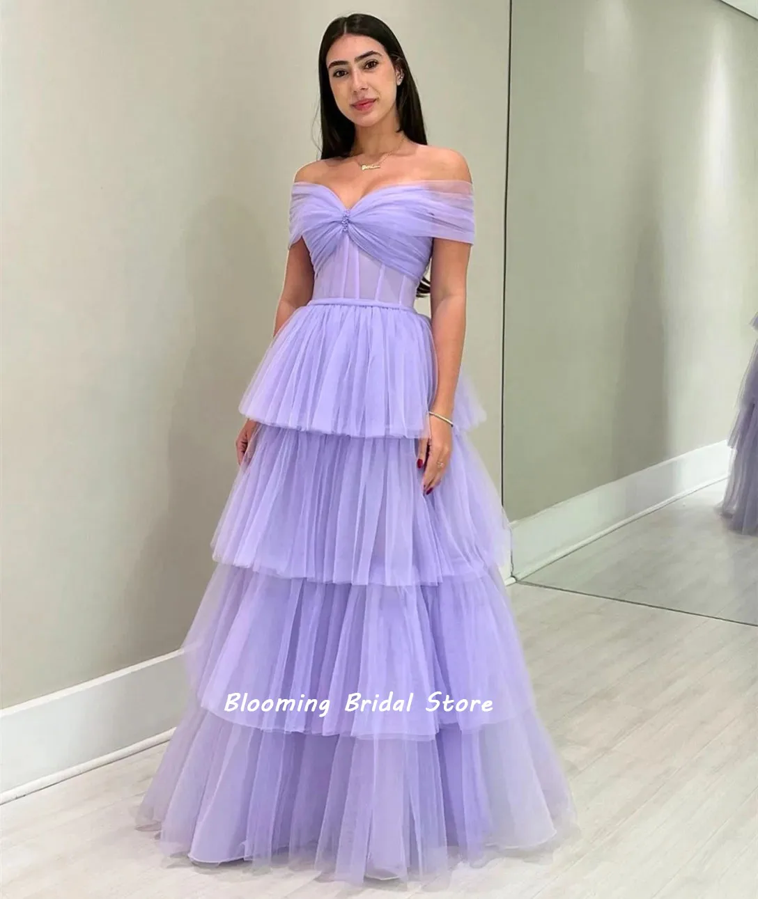 Elegant Sweetheart Off the Shoulder Prom Dresses for Women Custom Made Layered Skirt Long Party Gowns