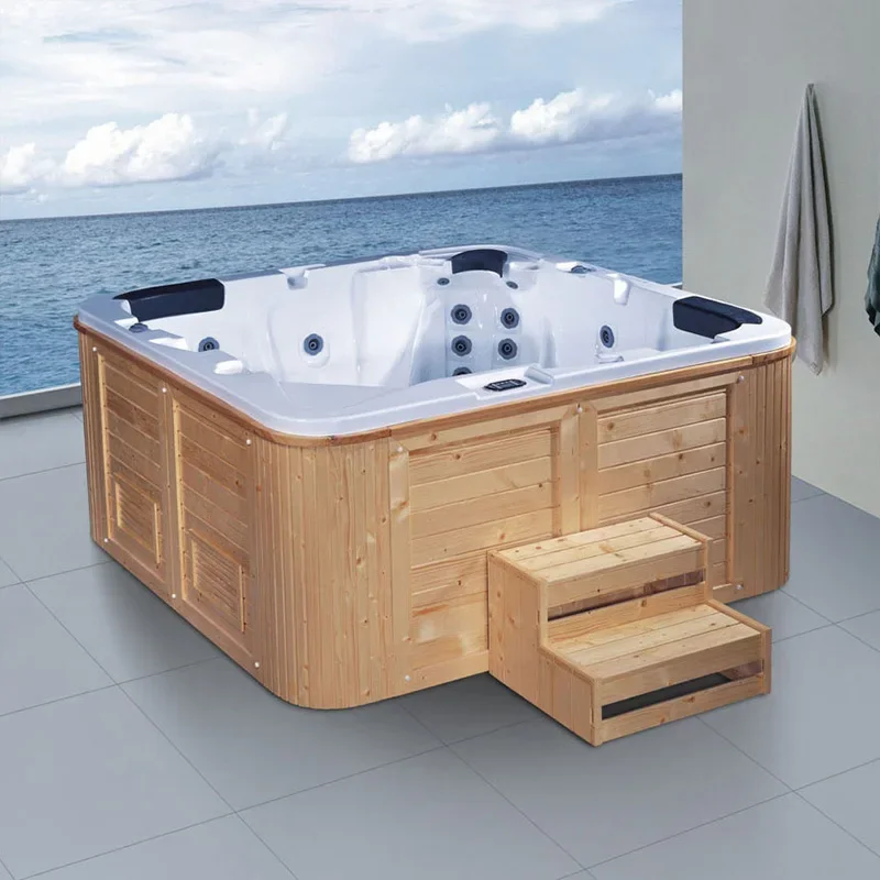 Z Bañera de Jaccuzi al aire libre de lujo acrílica para 6 personas, masaje de hidroterapia, piscina de Spa cuadrada Jaccuzi, bañeras de hidromasaje