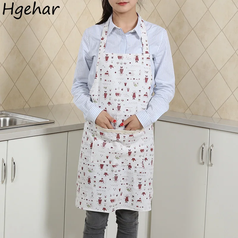 Printed Korean Style Sweet Fashionable Kitchen Housework Aprons Sleeveless Trendy Aprons Tender Comfortable Work Clothing Retro