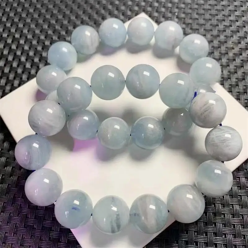15MM Natural Aquamarine Bead Bracelet Healing Fengshui Crystal Charm Women Energy Jewelry Holiday Gift 1PCS
