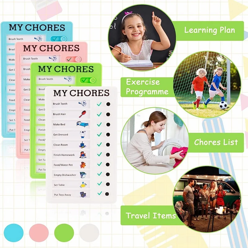 4 Pieces My Chores Check List Board Portable Chore Chart With 10 Detachable Cardstock Fit For Kids Home