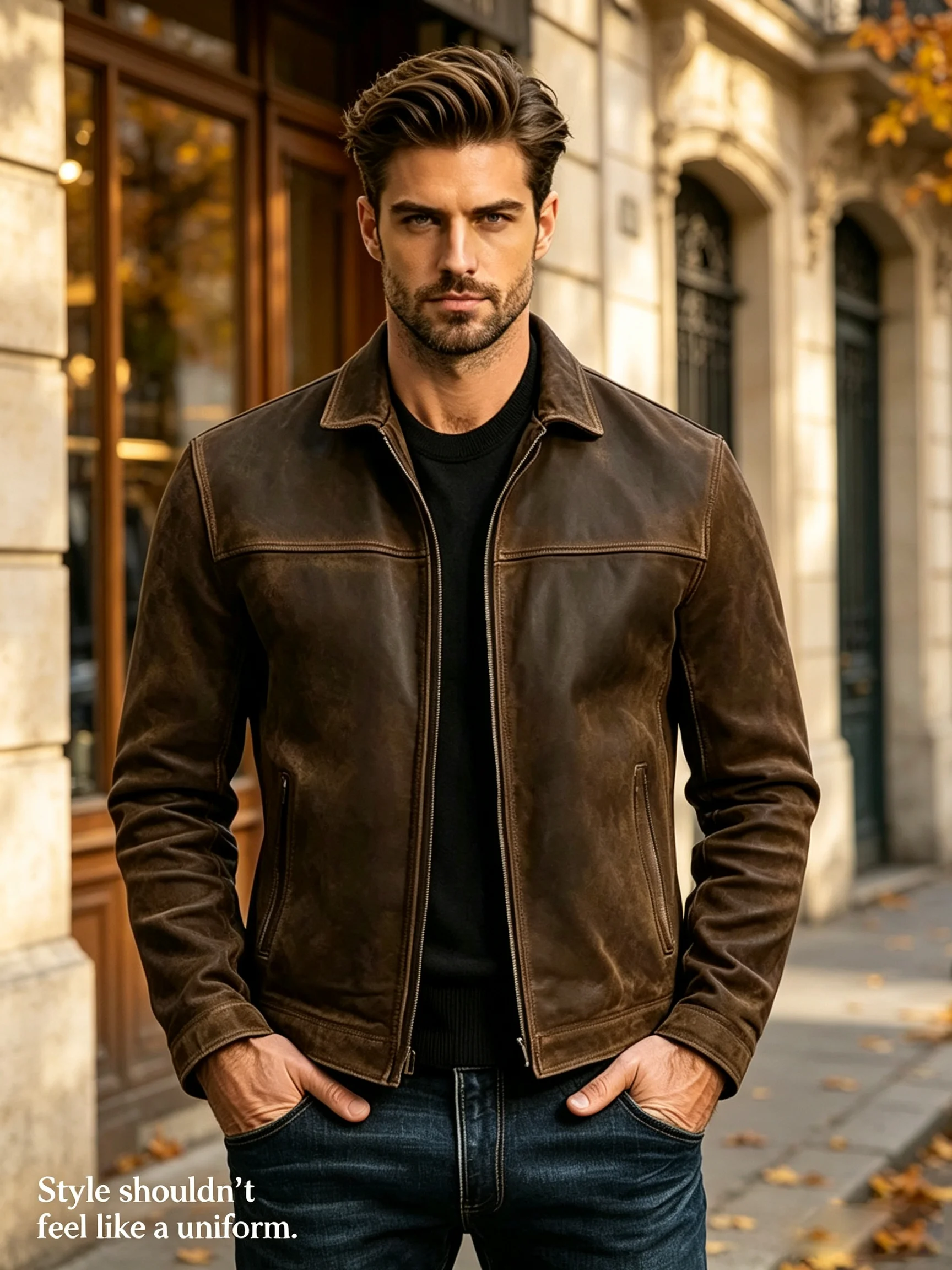 Men Retro Leather Jacket Zip‑Up Front Closure Long Sleeve Punk Outerwear High‑Quality Spring Autumn Men's Jackets & Light Coats