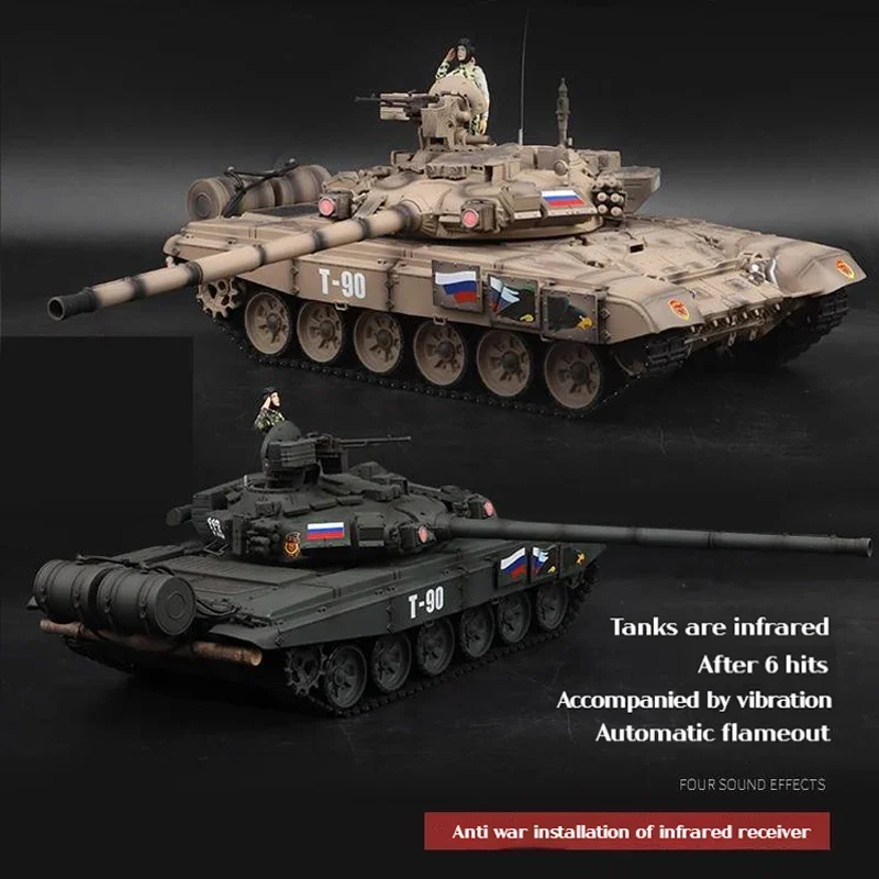 HENG LONG 1/16 7.0 Metal Russia T-90 Main Station Tank  RC Tank Model 3938 W/ 360° Turret Toucan Simulation Model TH17847-SMT8