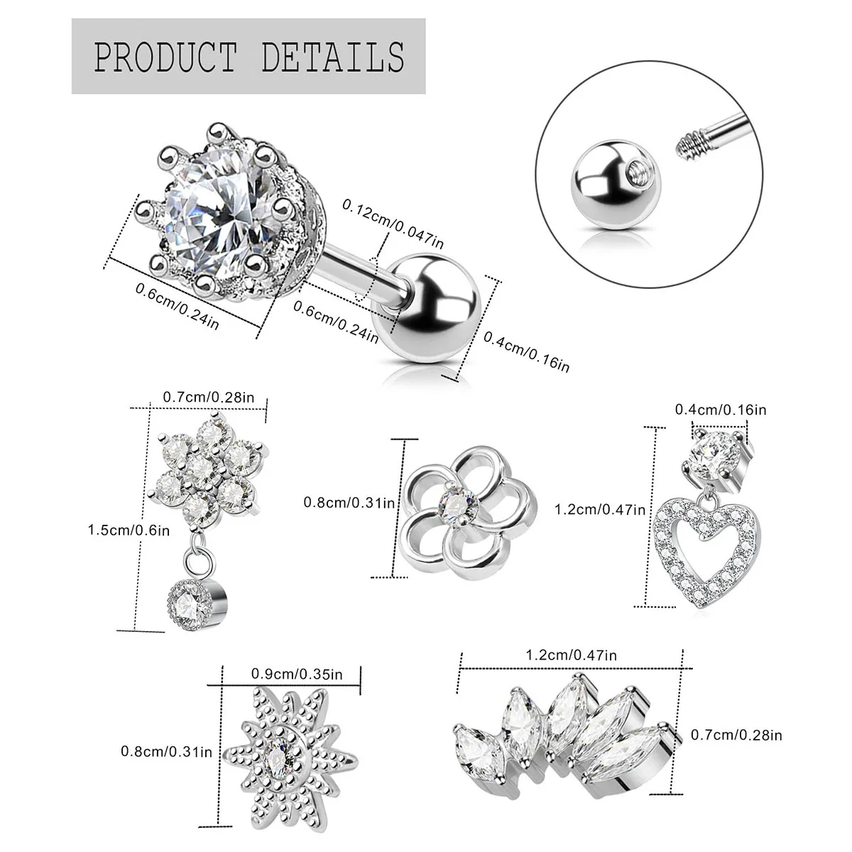 2pcs Cartilage Earrings Stud For Women Surgical Steel Earring Hollow Plum Starfish Flower Tragus Helix Piercing Jewelry