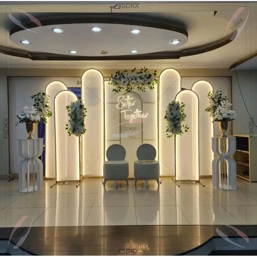 FSDKX High-quality New Wedding Stage Layout Decoration Props Screen Wedding Arch Metal Background Decoration