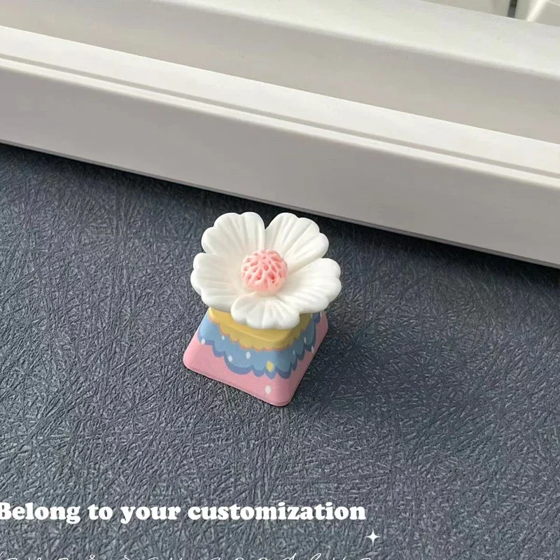 DIY Creative Pink Flower Keycaps Backlit Mechanical Keyboard Keycaps Handmade Custom Creative OEM Height Keycaps