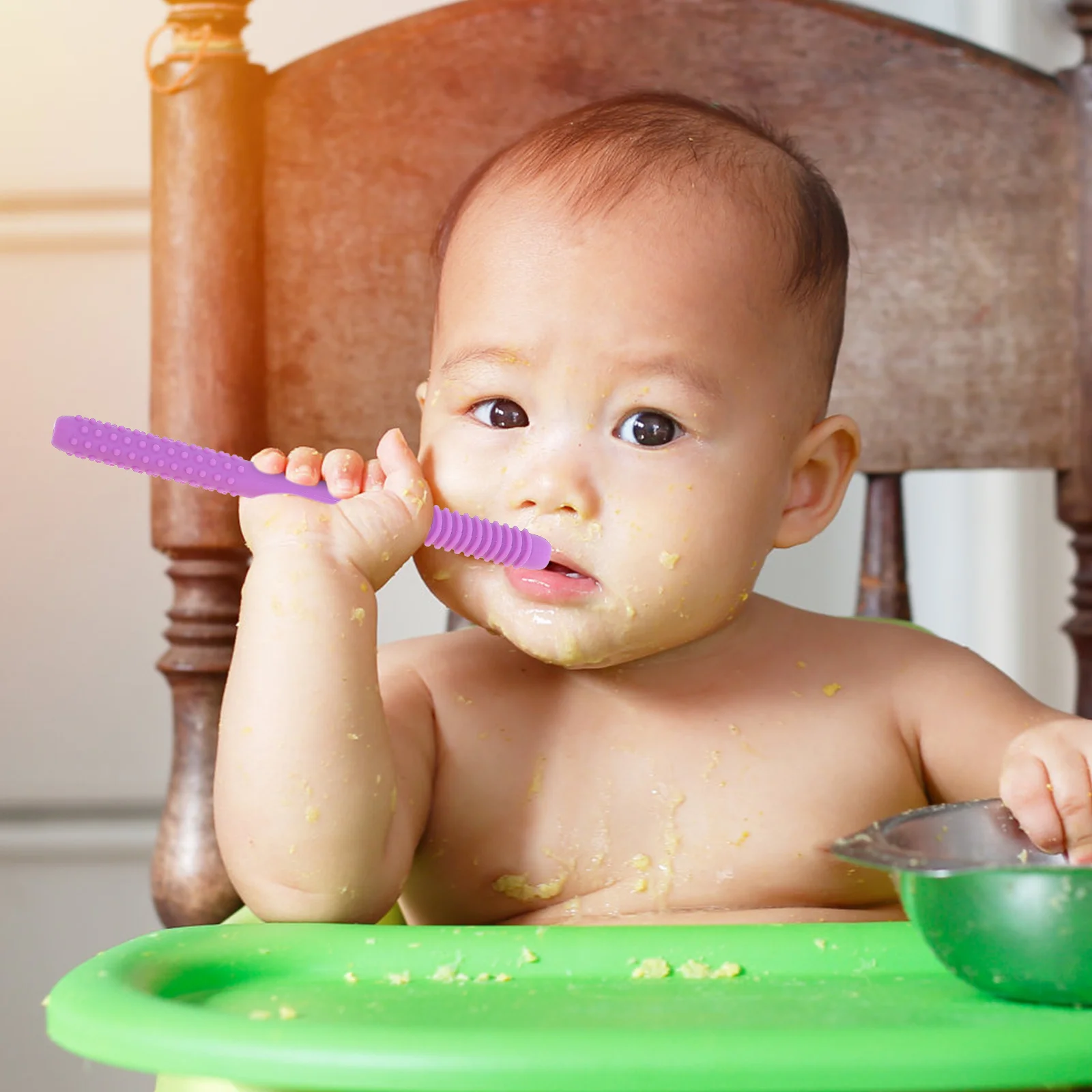 1 セットシリコーンベビーおしゃぶりロッド中空咀嚼安全臼歯幼児歯が生えるおもちゃクリーニングシャワーギフト付き