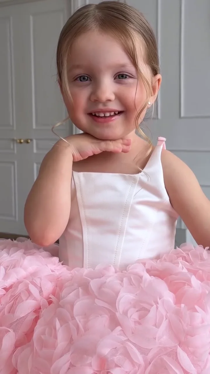 Pink Floral Birthday Party Ball Gowns Jewel Wedding Party Dress Short Cute Flower Girl Dress Short Gala Dress Knee Length