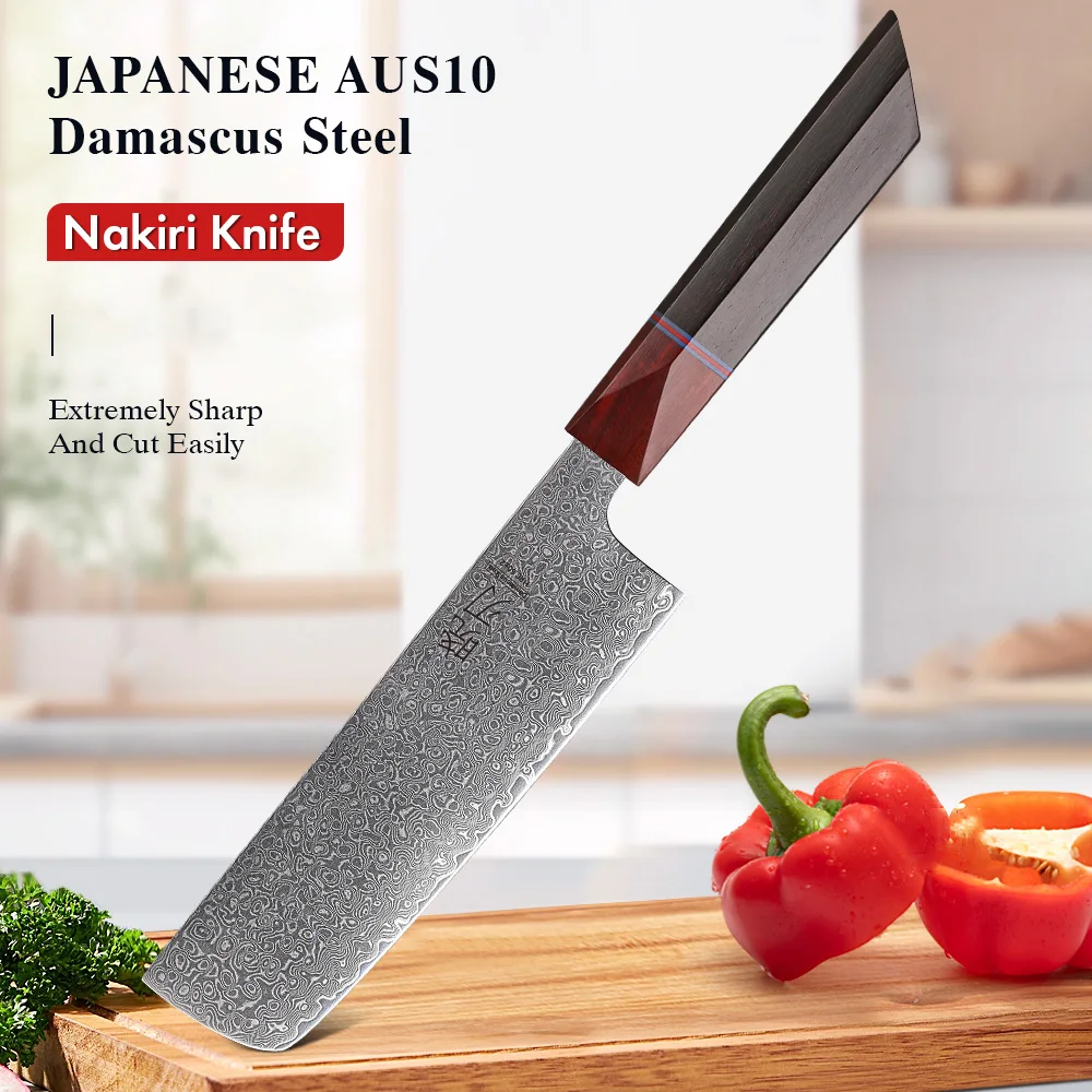6.5 "Nakiri Messer Damaskus Stahl hand geschmiedete japanische Kochmesser Küche Schneiden Gemüse Obst Fleisch beil Kochute nsilien