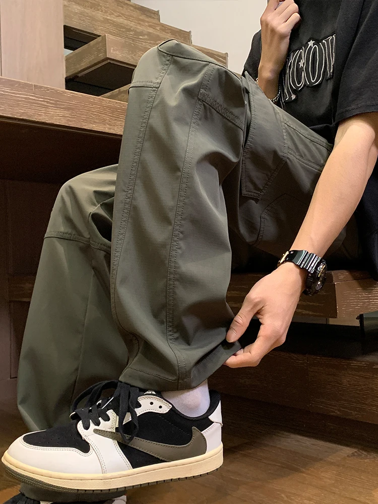 

Aopaiark Men's Ice Silk Straight Leg Workwear Pants Summer Thin Loose Fit Casual Trousers Faionable Versatile Youth Sle