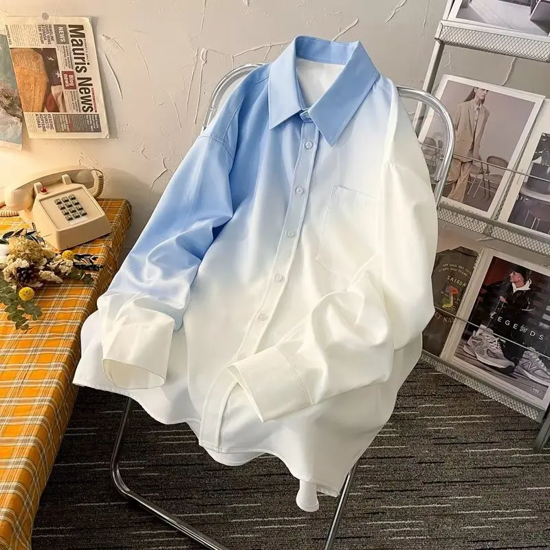 

Loose spring long sleeved new men's fashion shirt, youthful and trendy, solid color, trendy and lazy style