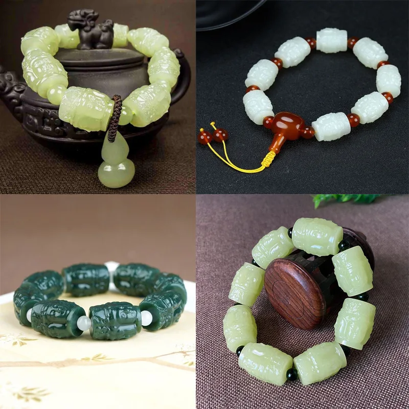 Yellow Mouth Material Hetian Four Sides Guanyin Color of Water Carving Bracelet Jade Jadeware Crafts