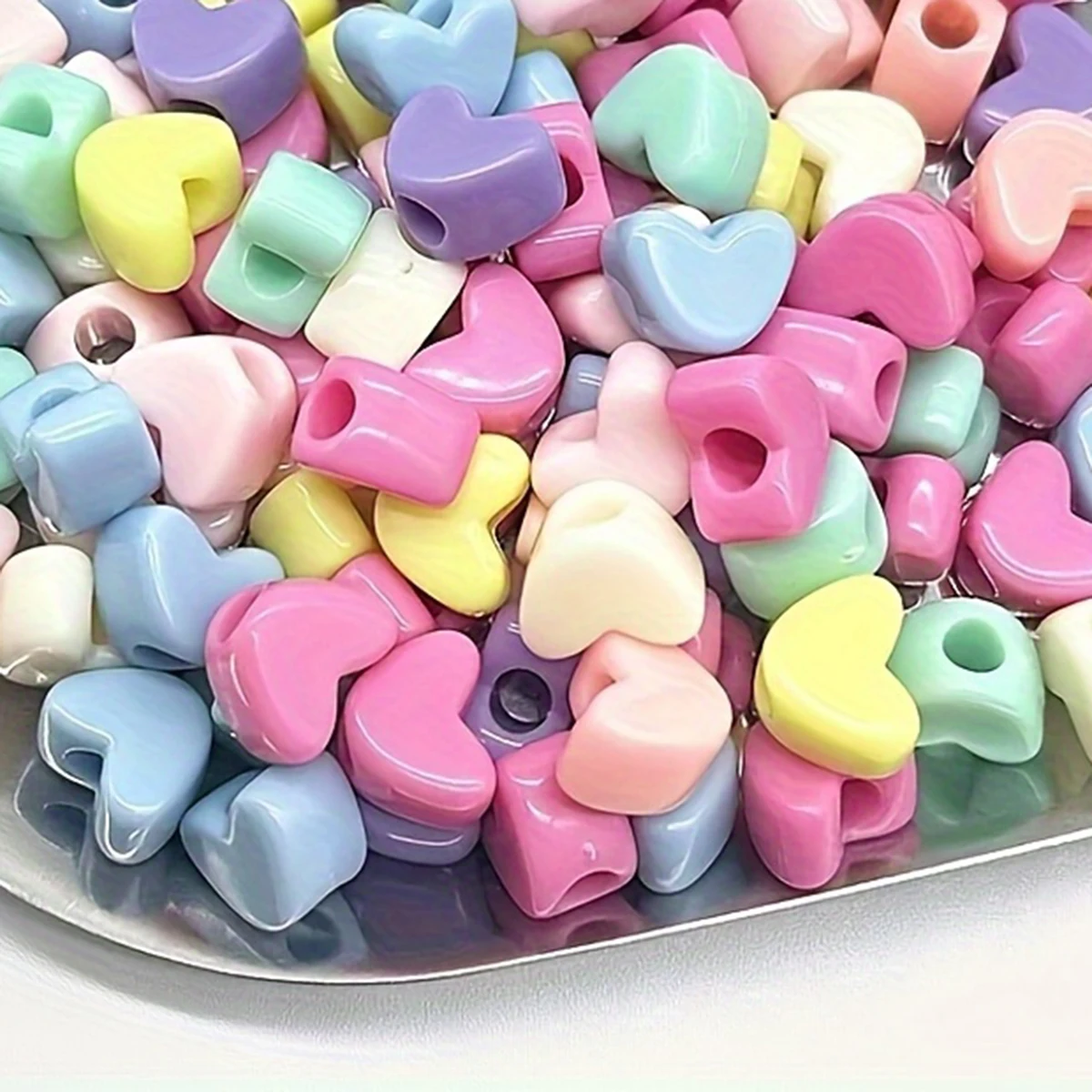 60pcs 11*9Mm Candy-Colored Acrylic Heart Beads with Large Holes - Perfect for Jewelry, Keychains, Bracelets, And Crafts