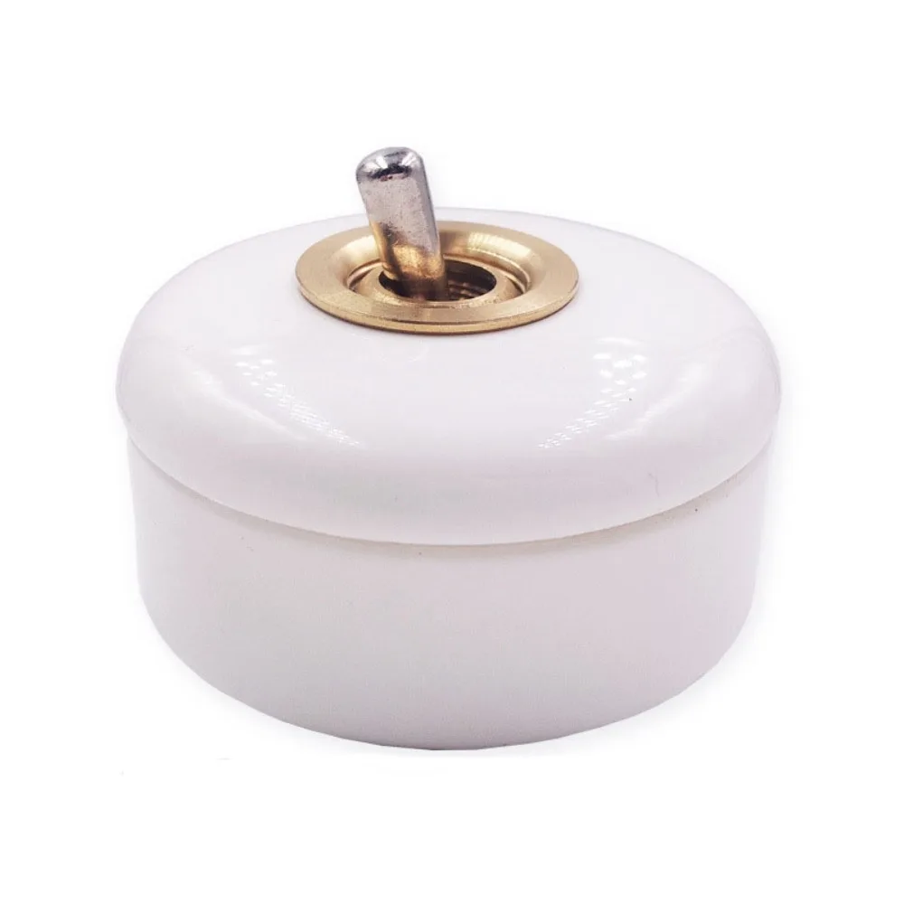 Black White Ceramic Toggle Light Switch Metal Lever 2 Way Toggle Switch Wall Lamp Control Round Retro Wall Switch Wall Decor