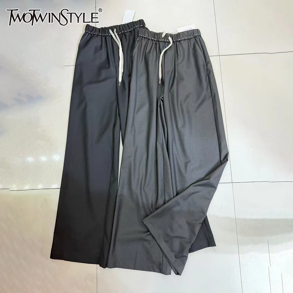 

TWOTWINSTYLE Korean Solid Loose Trousers for Women High Waist Spliced Lace Up Commute Pants Female Fashion New Spring KPA560213
