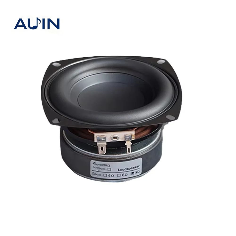 AUIN 1Pcs 4 Inch Subwoofer Speaker 4/8 Ohm 100W Woofer Square/Round Deep Bass Long Stroke Loudspeaeker DIY Bluetooth Speakers