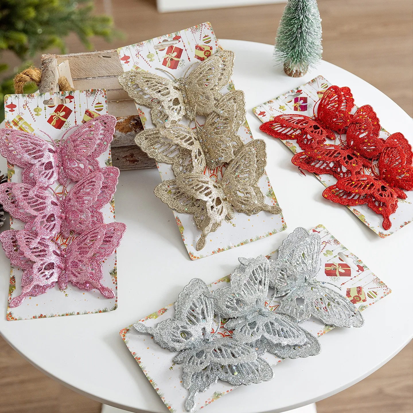 3 قطع من قلادة فراشة محاكاة لامعة لعيد الميلاد يمكنك صنعها بنفسك ملحقات شجرة عيد الميلاد لتزيين المشهد المعلق شجرة عيد الميلاد