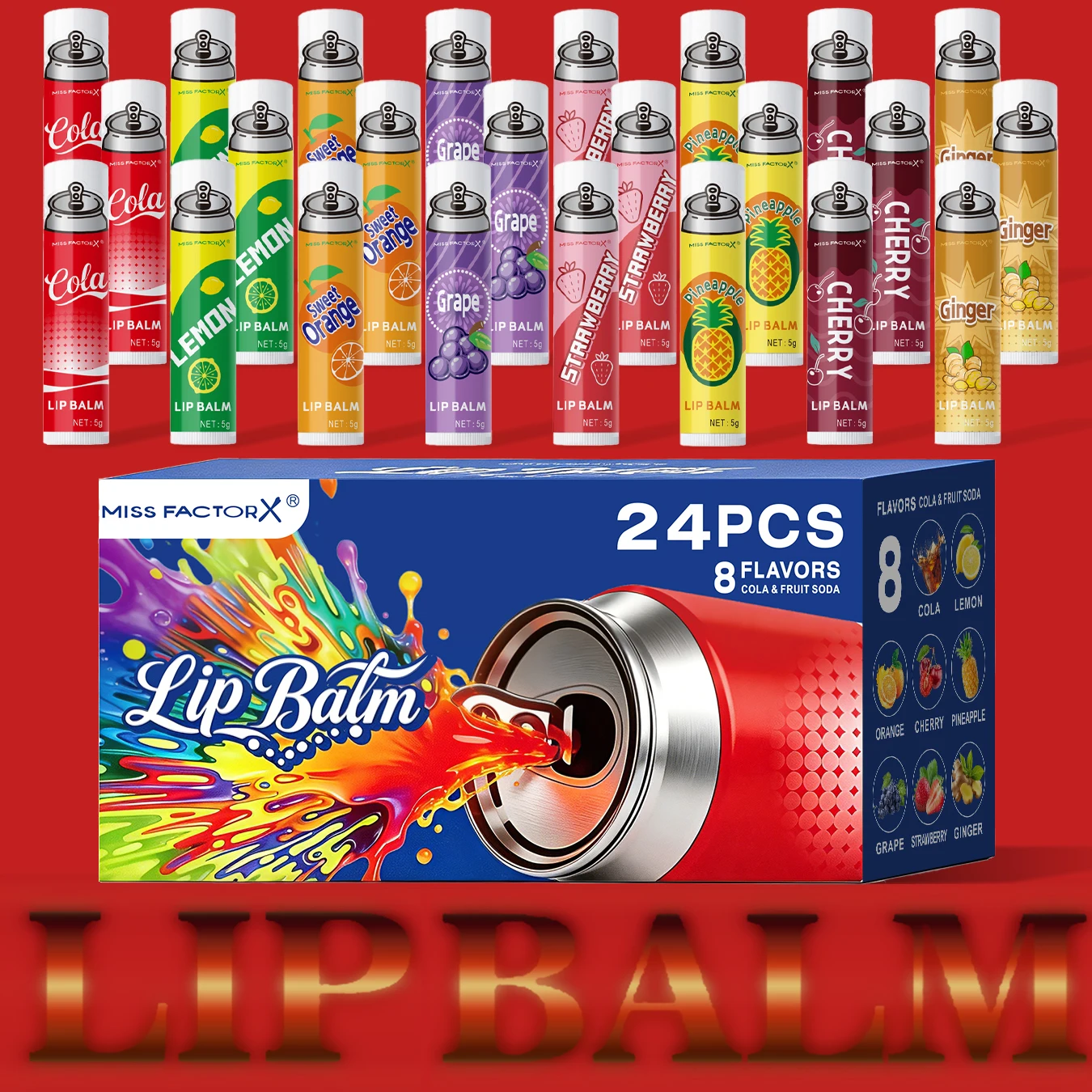 Set de 24 Bálsamos Labiales Hidratantes Suaves, Sabores a Refrescos, Aptos para Todo Tipo de Piel, Regalos Perfectos para Invitados en Días Festivos