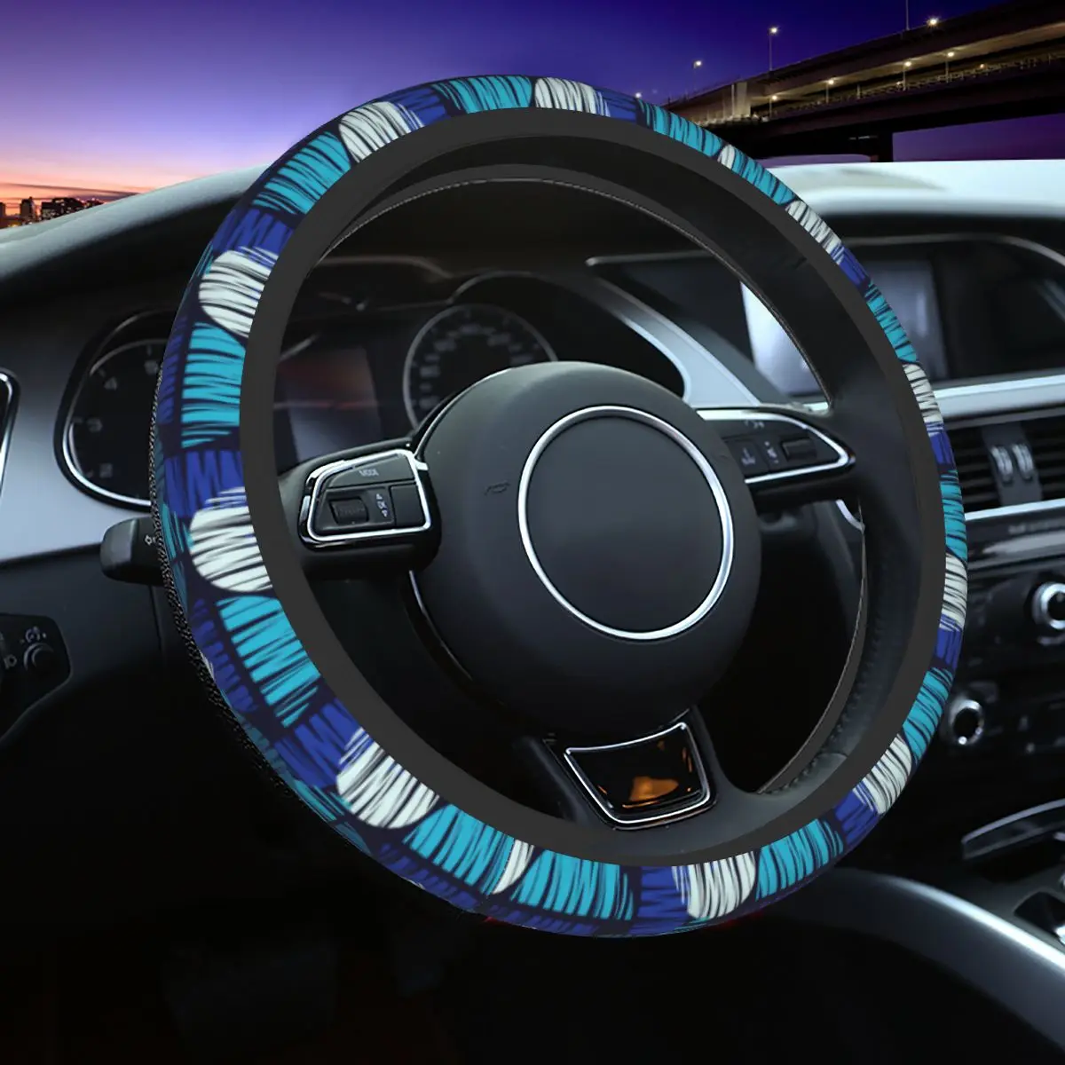 Geometric Pattern Car Steering Wheel Cover 37-38 Retro Urban Steering Wheel Protective Cover Car-styling Car Accessories