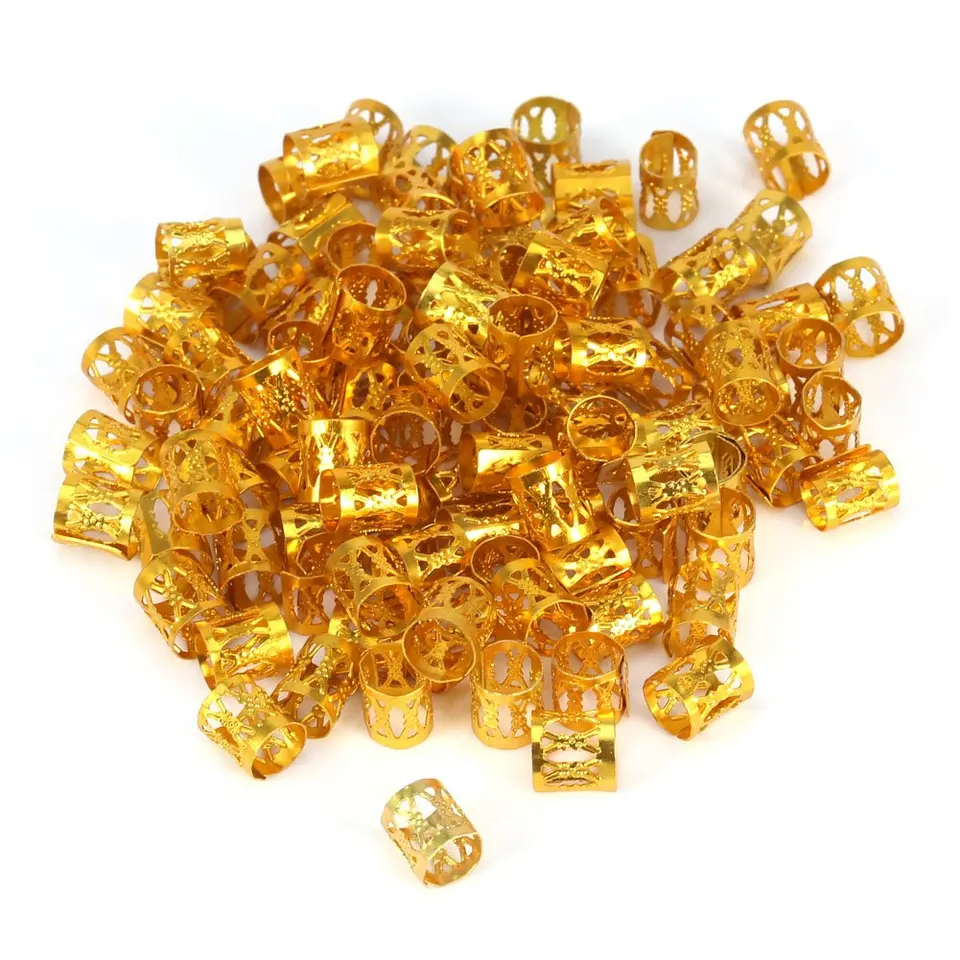100 piezas de anillos para cabello huecos, cuentas para rastas, clips metálicos, decoración 5