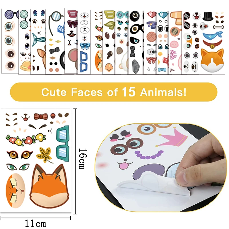 Juego de pegatinas de rompecabezas DIY para niños, 30 hojas, 15 animales, cara, divertido, ensamblar, pegatinas, juguetes educativos, regalos para