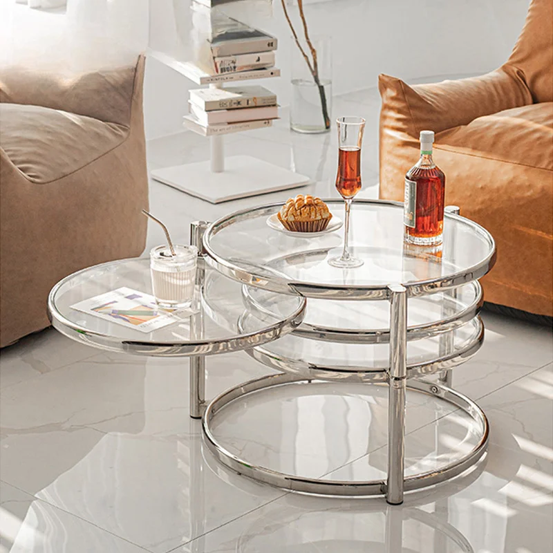 Modern Coffee Table in Stainless Steel Tea Table for Apartment With Tempered Glass