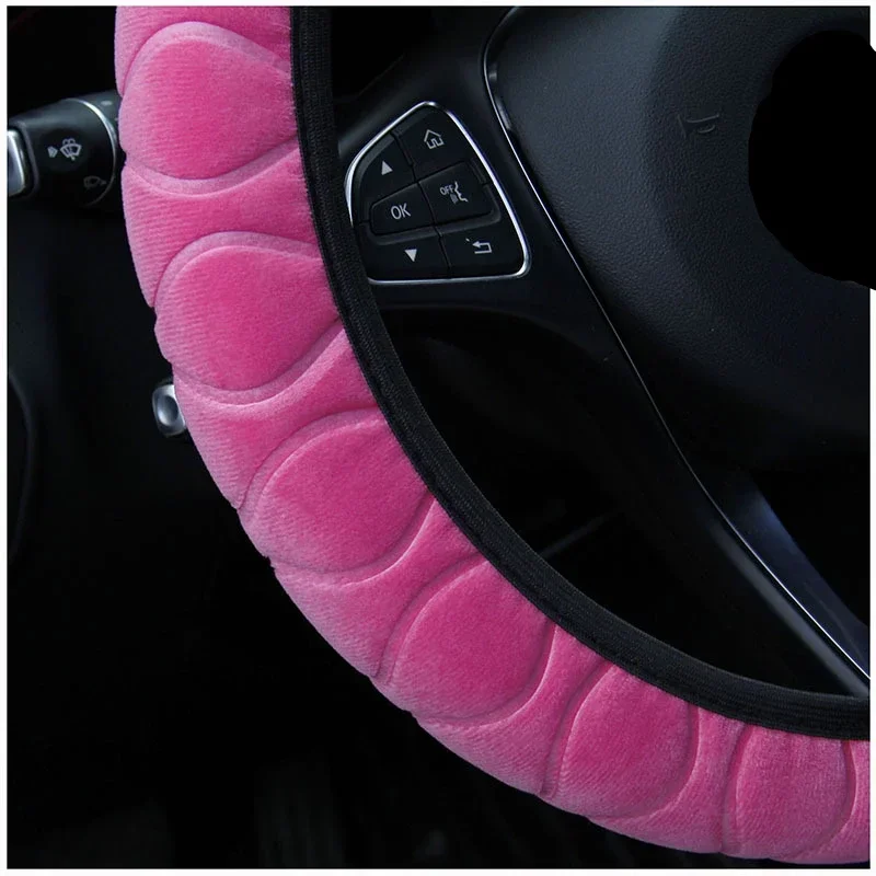 Universal 37-39cm Pink Steering Wheel Cover Soft Warm Plush Steering Wheel Cover for Winter Car Steering Wheel Interior Parts