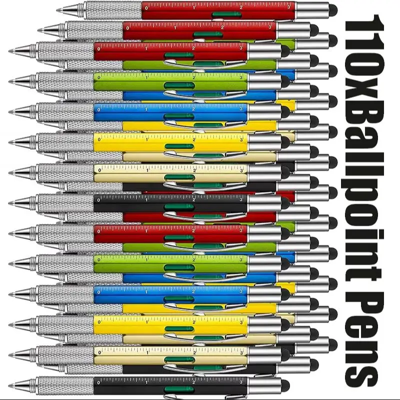 110Pcs Stylus Work Pen Centimeter Scale Spirit Level Flat & Cross Screwdriver Tip Plastic Ballpoint Pen for Office Repair