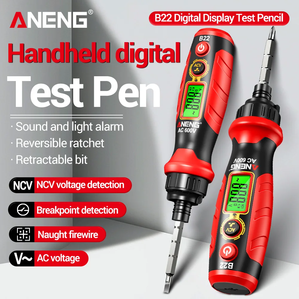 Voltage Screwdriver Non-contact 30~1000V Tester Pen ANENG B22 Handheld Digital Rechargeable Household Electrician Repair Tools