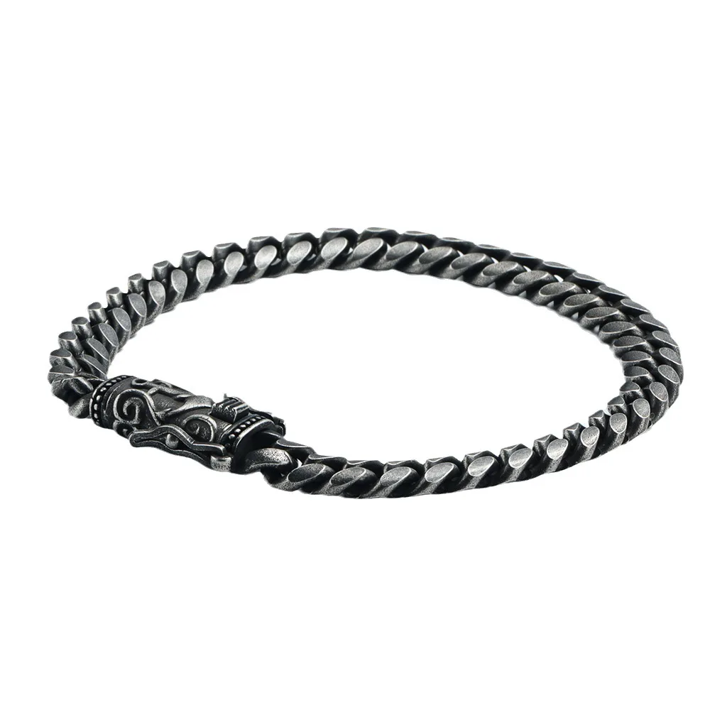 

European and American hip-hop personalized trend street made old double-sided ground stainless steel bracelet