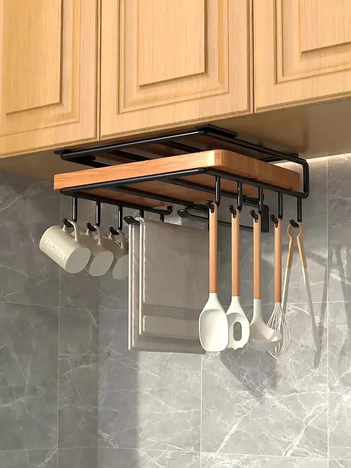 Kitchen Storage Rack with Hook Cabinet Tissue Cutting Board Pot Lid Rack Storage Rack Kitchen Organizer Dish Storage